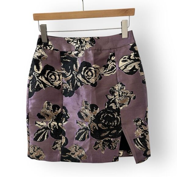 NWOT Topshop Mini Skirt Purple Floral Metallic Size 4 - Picture 1 of 1